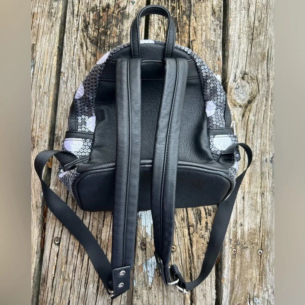 Disney Parks Loungefly Minnie Mouse Sequined Black White Polka Dot Mini Backpack - Picture 2 of 12